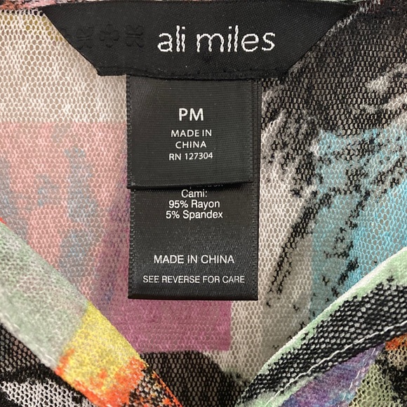 Ali milles Colorful Abstract Button Down Shirt high low 3/4 sleeves - Picture 3 of 6